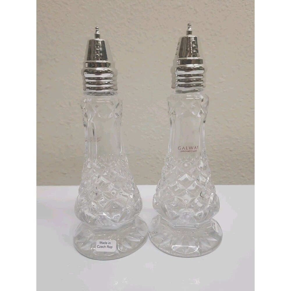 Galway Crystal Ashford Footed Salt & Pepper Set Clear 7.5" x 3" Czech Republic